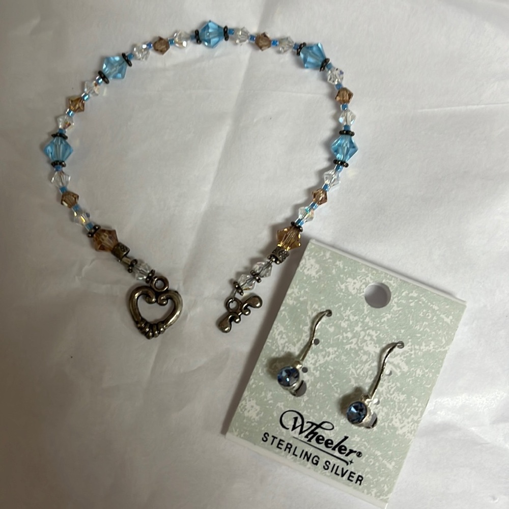 Crystal earrings and bracelet. Matching light blue and pink. Sterling silver